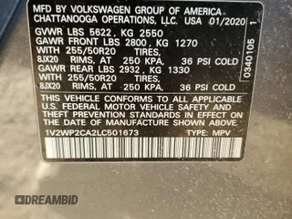 2020 Volkswagen Atlas SE z VIN 1V2WP2CA2LC501673, wystawiony jako Copart lot #52614895 z przebiegiem 91 535 mil mil oraz Szkoda całkowita • Salvage title. Historia ofert i sprzedaży dostępna na DreamBid. Obrazek 13.