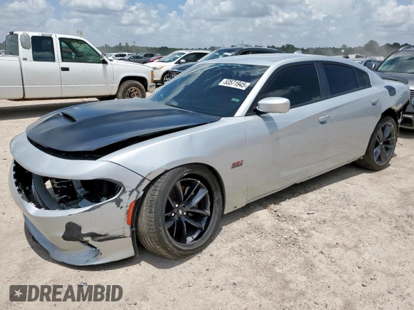 2019 Dodge Charger Scat Pack z VIN 2C3CDXGJ9KH742490, wystawiony jako Copart lot #53571945 z przebiegiem 18 861 mil mil oraz Szkoda całkowita • Salvage title. Historia ofert i sprzedaży dostępna na DreamBid. Obrazek 1.