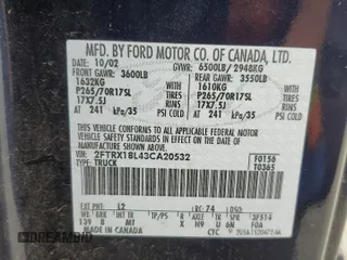 2003 Ford F-150 XL with VIN 2FTRX18L43CA20532, listed as a Copart auction lot 63528695 with 277,964 mi miles and Salvage title. Bid and sale history available at DreamBid. Image 12.
