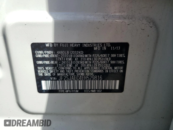 2014 Subaru Forester Premium with VIN JF2SJAEC4EH529816, listed as a Copart auction lot 56097135 with 115,387 mi miles and Salvage title. Bid and sale history available at DreamBid. Image 13.