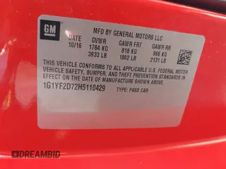 2017 Chevrolet Corvette 3LT with VIN 1G1YF2D72H5110429, listed as a IAAI auction lot 41809435 with 1 mi miles. Bid and sale history available at carsss.com. Image 9.