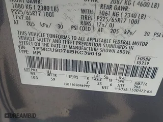 2011 Ford Escape XLT with VIN 1FMCU9D78BKC39019, listed as a IAAI auction lot 41903813 with 226,401 mi miles. Bid and sale history available at carsss.com. Image 9.