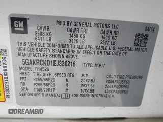 2014 Buick Enclave Premium with VIN 5GAKRCKD1EJ330216, listed as a IAAI auction lot 41880771 with 157,000 mi miles and . Bid and sale history available at DreamBid. Image 9.