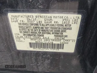 2012 Nissan Sentra SR z VIN 3N1AB6AP3CL753433, wystawiony jako IAAI lot #42318380 z przebiegiem 186 631 mil mil oraz . Historia ofert i sprzedaży dostępna na DreamBid. Obrazek 9.