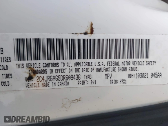 2013 Ram Cargo Van Tradesman with VIN 2C4JRGAG9DR609436, listed as a IAAI auction lot 41965033 with 306,927 mi miles. Bid and sale history available at carsss.com. Image 9.