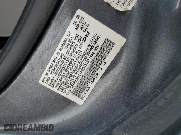 2010 Honda Odyssey EX with VIN 5FNRL3H49AB042452, listed as a Copart auction lot 45664325 with 76,521 mi miles and Salvage Title. Bid and sale history available at carsss.com. Image 15.