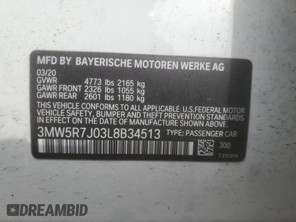 2020 BMW 3 Series 330i xDrive с VIN 3MW5R7J03L8B34513, выставлен на аукционе Copart как лот 58442045 с пробегом 94 856 миль миль и Списание • Salvage title. История ставок и продаж доступна на DreamBid. Изображение 12.