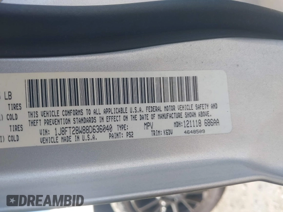 2008 Jeep Patriot Sport с VIN 1J8FT28W88D636040, выставлен на аукционе IAAI как лот 41433558 с пробегом 143 563 миль миль и . История ставок и продаж доступна на DreamBid. Изображение 9.