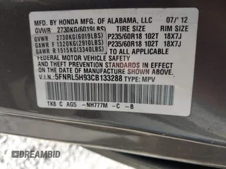 2012 Honda Odyssey Touring с VIN 5FNRL5H93CB133288, выставлен на аукционе IAAI как лот 42020622 с пробегом 184 077 миль миль и . История ставок и продаж доступна на DreamBid. Изображение 9.