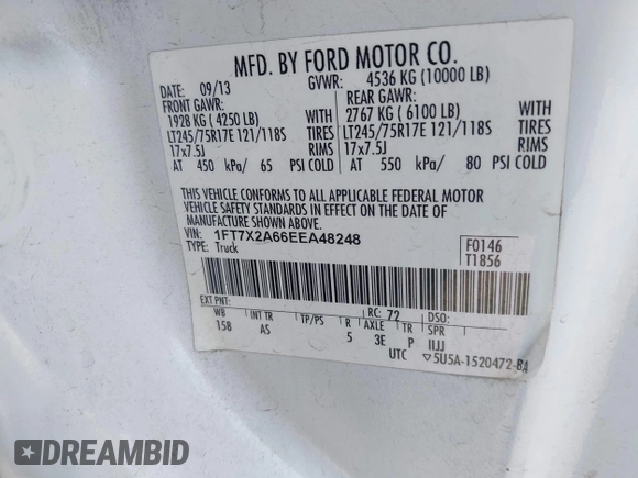 2014 Ford F-250 XLT с VIN 1FT7X2A66EEA48248, выставлен на аукционе IAAI как лот 42230951 с пробегом 180 785 миль миль и . История ставок и продаж доступна на DreamBid. Изображение 9.