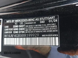 2024 Mercedes-Benz C 300 with VIN W1KAF4GBXRR199929, listed as a IAAI auction lot 41890900 with 4,381 mi miles and . Bid and sale history available at DreamBid. Image 9.