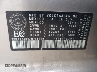 2018 Volkswagen Golf SportWagen S with VIN 3VW117AU9JM765800, listed as a Copart auction lot 42241875 with 136,390 mi miles and Salvage Title. Bid and sale history available at carsss.com. Image 12.