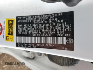 2016 Toyota Camry XLE with VIN 4T4BF1FK4GR517361, listed as a Copart auction lot 46481005 with 102,539 mi miles and Salvage Title. Bid and sale history available at carsss.com. Image 13.