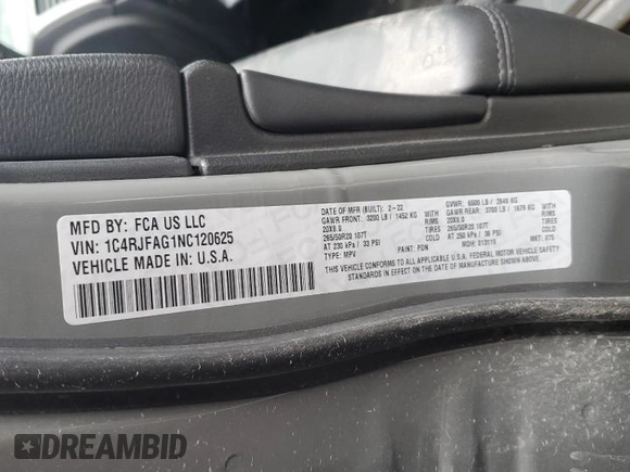 2022 Jeep Grand Cherokee Laredo E с VIN 1C4RJFAG1NC120625, выставлен на аукционе Copart как лот 47973065 с пробегом 44 027 миль миль и Списание • Salvage title. История ставок и продаж доступна на DreamBid. Изображение 16.