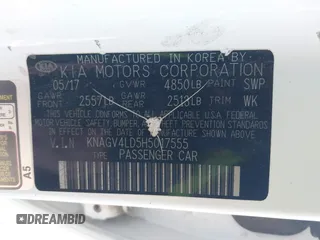 2017 Kia Optima EX z VIN KNAGV4LD5H5017555, wystawiony jako IAAI lot #41414200 z przebiegiem 70 532 mil mil oraz . Historia ofert i sprzedaży dostępna na DreamBid. Obrazek 9.