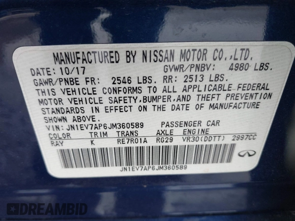 2018 Infiniti Q50 3.0t LUXE with VIN JN1EV7AP6JM360589, listed as a IAAI auction lot 41903402 with 69,371 mi miles. Bid and sale history available at carsss.com. Image 9.