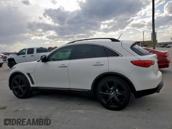 2017 Infiniti QX70 z VIN JN8CS1MU2HM143356, wystawiony jako Copart lot #48197395 z przebiegiem 128 576 mil mil oraz Szkoda całkowita • Salvage title. Historia ofert i sprzedaży dostępna na DreamBid. Obrazek 2.