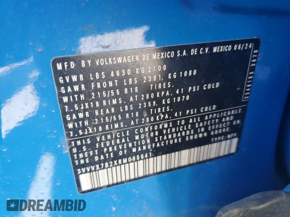2024 Volkswagen Taos SE z VIN 3VVVX7B2XRM095641, wystawiony jako Copart lot #53708895 z przebiegiem 6 761 mil mil oraz Szkoda całkowita • Salvage title. Historia ofert i sprzedaży dostępna na DreamBid. Obrazek 13.