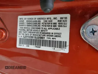 2005 Honda Element EX with VIN 5J6YH28615L029801, listed as a Copart auction lot 54927895 with 164,360 mi miles and Salvage Title. Bid and sale history available at DreamBid. Image 13.