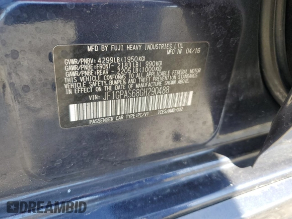 2016 Subaru Impreza Special Sports Premium with VIN JF1GPAS68GH290488, listed as a Copart auction lot 85433154 with 81,097 mi miles and Salvage title. Bid and sale history available at DreamBid. Image 14.