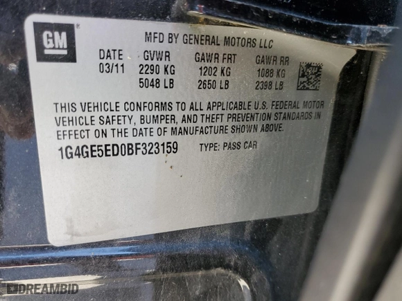 2011 Buick LaCrosse CXS with VIN 1G4GE5ED0BF323159, listed as a Copart auction lot 49305595 with 100,057 mi miles and Salvage Title. Bid and sale history available at carsss.com. Image 12.