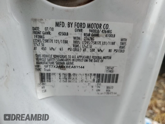 2011 Ford F-250 XL with VIN 1FT7X2A6XBEA83144, listed as a Copart auction lot 79005584 with 207,398 mi miles and Salvage title. Bid and sale history available at DreamBid. Image 12.