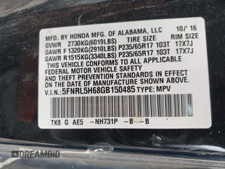 2016 Honda Odyssey EX-L with VIN 5FNRL5H68GB150485, listed as a IAAI auction lot 41835927 with 97,765 mi miles. Bid and sale history available at carsss.com. Image 9.
