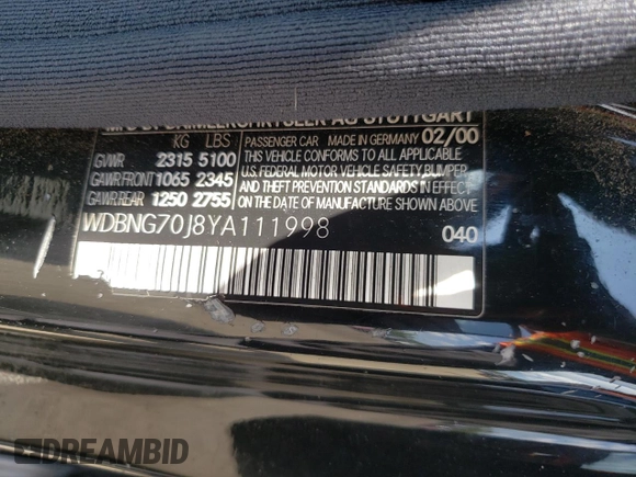 2000 Mercedes-Benz S 320/430/500 z VIN WDBNG70J8YA111998, wystawiony jako Copart lot #68190024 z przebiegiem 141 580 mil mil oraz Czysty tytuł • Clean title. Historia ofert i sprzedaży dostępna na DreamBid. Obrazek 12.