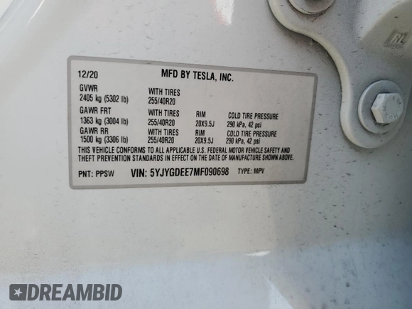 2021 Tesla Model Y Long Range z VIN 5YJYGDEE7MF090698, wystawiony jako Copart lot #44192555 z przebiegiem 78 907 mil mil oraz Szkoda całkowita • Salvage title. Historia ofert i sprzedaży dostępna na DreamBid. Obrazek 15.