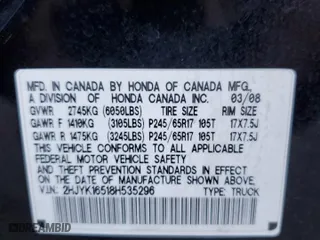 2008 Honda Ridgeline RTL with VIN 2HJYK16518H535296, listed as a Copart auction lot 72378094 with 356,678 mi miles and Salvage Title. Bid and sale history available at carsss.com. Image 12.