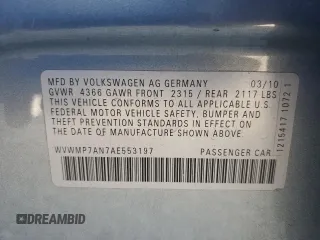 2010 Volkswagen CC Sport with VIN WVWMP7AN7AE553197, listed as a Copart auction lot 75528344 with 168,787 mi miles and Salvage Title. Bid and sale history available at DreamBid. Image 14.