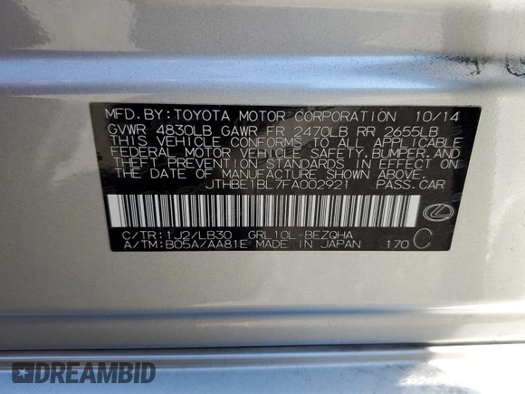 2015 Lexus GS 350 with VIN JTHBE1BL7FA002921, listed as a Copart auction lot 69750764 with 48,835 mi miles and Salvage Title. Bid and sale history available at carsss.com. Image 14.