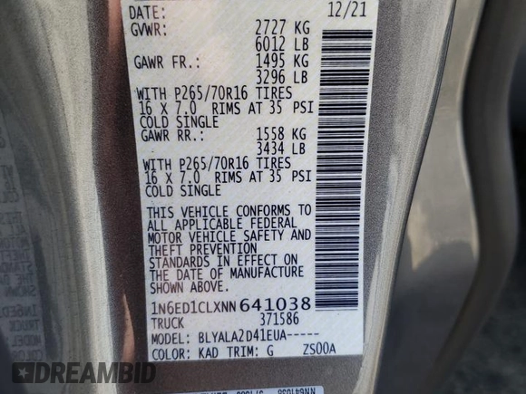 2022 Nissan Frontier S with VIN 1N6ED1CLXNN641038, listed as a Copart auction lot 49667165 with 17,902 mi miles and Clean title. Bid and sale history available at DreamBid. Image 12.