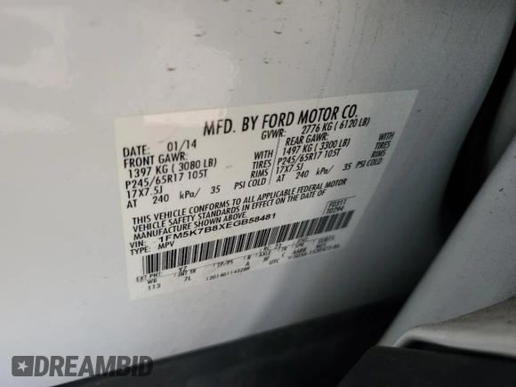 2014 Ford Explorer с VIN 1FM5K7B8XEGB58481, выставлен на аукционе Copart как лот 51675125 с пробегом 111 241 миль миль и Списание • Salvage title. История ставок и продаж доступна на DreamBid. Изображение 16.