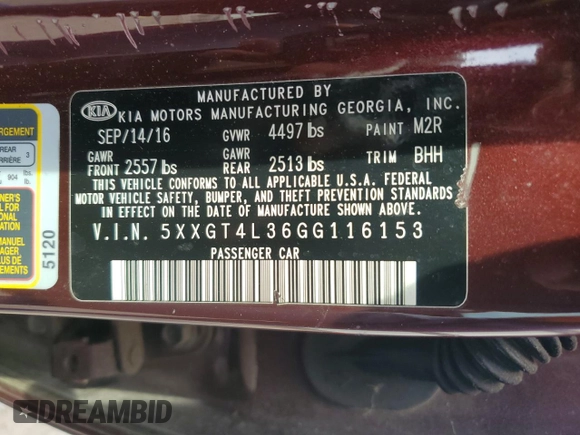 2016 Kia Optima LX z VIN 5XXGT4L36GG116153, wystawiony jako Copart lot #60501785 z przebiegiem 194 084 mil mil oraz Czysty tytuł • Clean title. Historia ofert i sprzedaży dostępna na DreamBid. Obrazek 12.