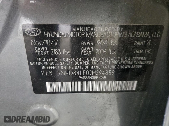 2018 Hyundai Elantra SEL with VIN 5NPD84LF0JH294859, listed as a Copart auction lot 56646575 with 142,286 mi miles and Clean Title. Bid and sale history available at DreamBid. Image 12.