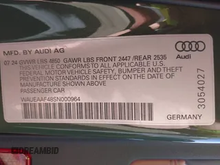 2025 Audi A4 S line Premium Plus with VIN WAUEAAF48SN000964, listed as a IAAI auction lot 41758244 with 9,912 mi miles and . Bid and sale history available at DreamBid. Image 9.