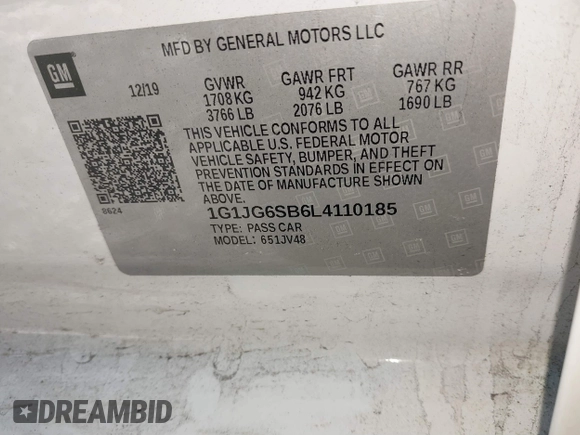 2020 Chevrolet Sonic LT z VIN 1G1JG6SB6L4110185, wystawiony jako IAAI lot #41351600 z przebiegiem 68 813 mil mil oraz . Historia ofert i sprzedaży dostępna na DreamBid. Obrazek 9.