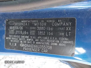 2006 Hyundai Elantra GLS z VIN KMHDN46D66U355708, wystawiony jako IAAI lot #42358537 z przebiegiem 121 676 mil mil oraz . Historia ofert i sprzedaży dostępna na DreamBid. Obrazek 9.