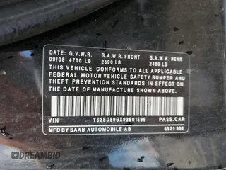 2009 Saab 9-5 with VIN YS3ED59GX93501599, listed as a Copart auction lot 66420834 with 187,953 mi miles and Salvage Title. Bid and sale history available at carsss.com. Image 12.