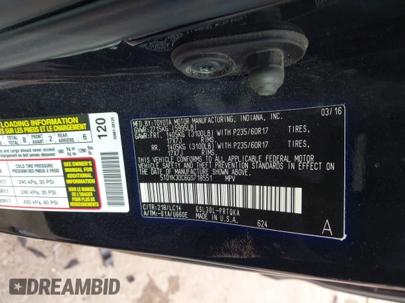 2016 Toyota Sienna XLE z VIN 5TDYK3DC6GS718551, wystawiony jako IAAI lot #41537134 z przebiegiem 114 839 mil mil oraz . Historia ofert i sprzedaży dostępna na DreamBid. Obrazek 9.