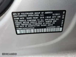 2012 Volkswagen Passat SE with VIN 1VWBP7A33CC040448, listed as a Copart auction lot 46182435 with 118,754 mi miles and Salvage Title. Bid and sale history available at carsss.com. Image 12.