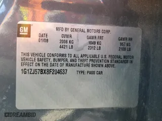 2008 Chevrolet Malibu LT w/2LT with VIN 1G1ZJ57BX8F204637, listed as a Copart auction lot 50657645 with 140,930 mi miles and Salvage Title. Bid and sale history available at carsss.com. Image 12.