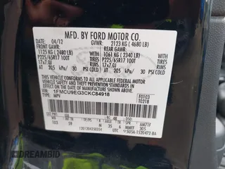2012 Ford Escape Limited with VIN 1FMCU9EG3CKC84918, listed as a IAAI auction lot 42579894 with 171,127 mi miles and . Bid and sale history available at DreamBid. Image 9.