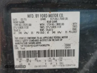 2015 Ford F-150 XLT with VIN 1FTEW1EG3FFA56276, listed as a Copart auction lot 58434115 with 200,208 mi miles and Salvage title. Bid and sale history available at DreamBid. Image 12.