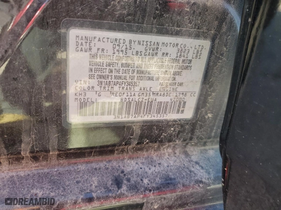 2015 Nissan Sentra SV with VIN 3N1AB7AP4FY345357, listed as a Copart auction lot 51293975 with 79,086 mi miles and Salvage Title. Bid and sale history available at carsss.com. Image 13.
