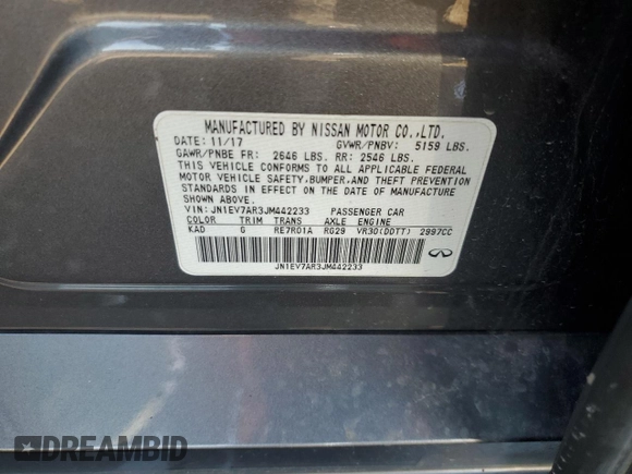2018 Infiniti Q50 Sport with VIN JN1EV7AR3JM442233, listed as a Copart auction lot 51812365 with 41,335 mi miles and Salvage Title. Bid and sale history available at DreamBid. Image 12.