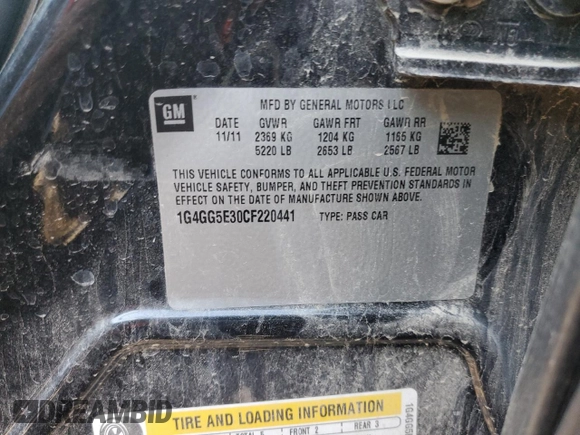 2012 Buick LaCrosse Premium 2 with VIN 1G4GG5E30CF220441, listed as a Copart auction lot 74825214 with 131,393 mi miles and Salvage title. Bid and sale history available at DreamBid. Image 13.