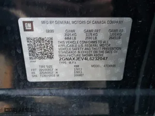2020 Chevrolet Equinox LT with VIN 2GNAXJEV4L6232047, listed as a Copart auction lot 81928104 with 54,453 mi miles and Salvage Title. Bid and sale history available at carsss.com. Image 13.