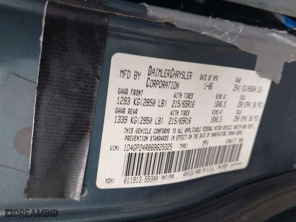 2006 Dodge Grand Caravan with VIN 1D4GP24R86B625325, listed as a IAAI auction lot 41571216 with 234,986 mi miles. Bid and sale history available at carsss.com. Image 9.
